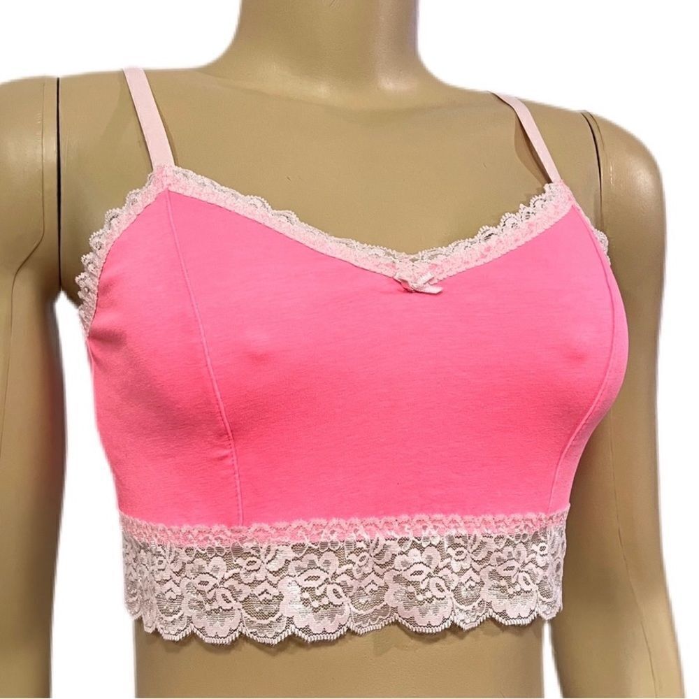 Victoria’s Secret Pink Lace Trim cotton Unlined bralette bra Coral L